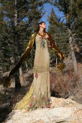 hand laced deer suede distressed leather, hand made leather flowers gown