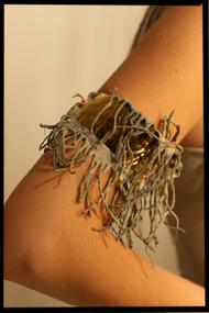 24kt gold plated over hammered copper cuff with deer suede fringe