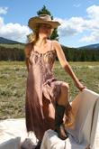 deer suede, silk charmeuse, lacing gown