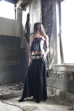 Deer Leather,metal coins, camisole with hand lacing, 