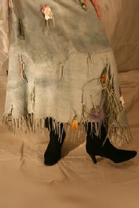 Deer leather hand laced dress with leather wild flowers